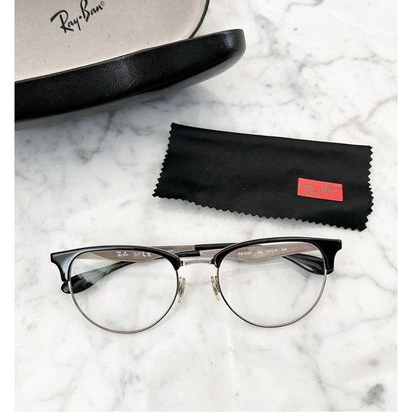 Ray Ban Clubmaster Optics Black on Silver Glasses - Picture 2 of 8